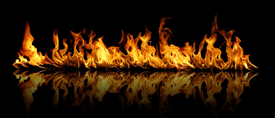 Fire panorama on a black background.
