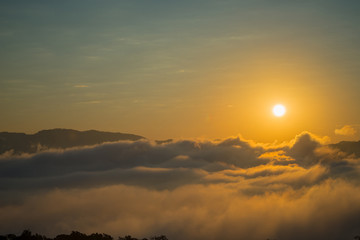 Fototapeta premium Fog and sun on the mountain view point
