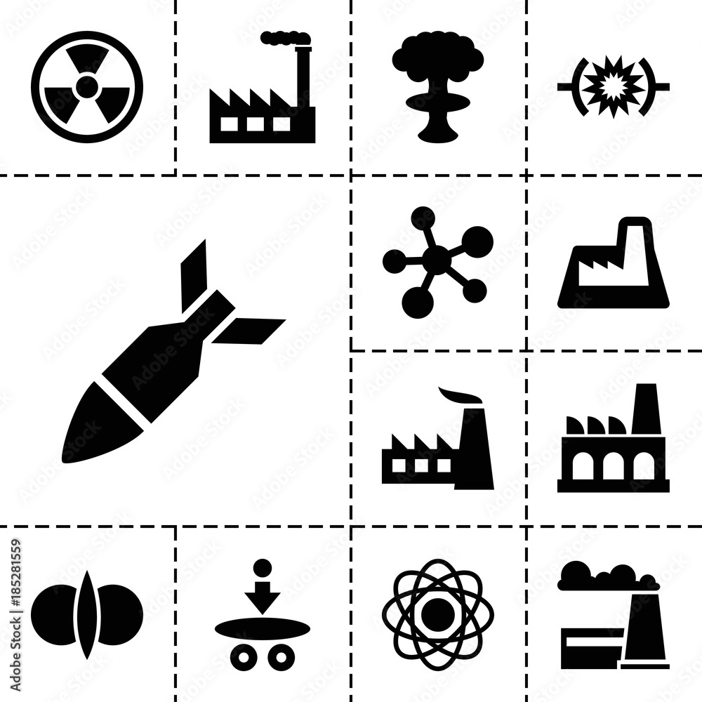 Sticker nuclear icons. set of 13 editable filled nuclear icons