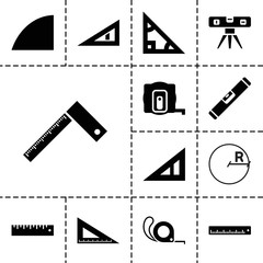 Ruler icons. set of 13 editable filled ruler icons