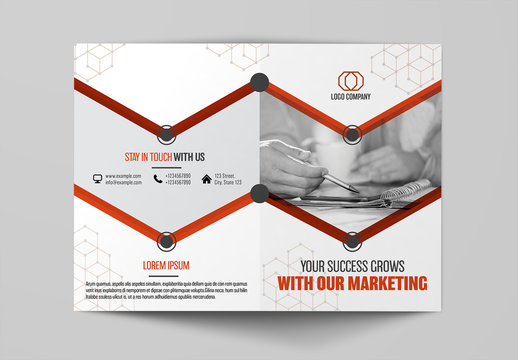 Bifold Brochure Layout with Red and Gray Accents