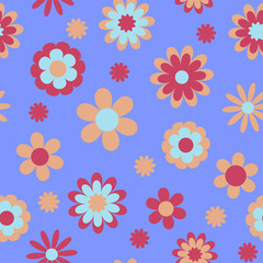 Vector seamless pattern in soft colors with cartoon flowers. Good for children's products, print on fabric, wallpapers, gadgets, and more