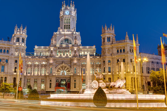 Plaza de Cibeles in Madrid with the Palace of Communication at night