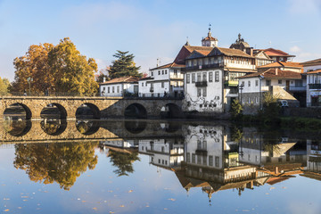 The historic Roman bridge of Emperor Trajan in the city of Chaves, in the north of Portugal