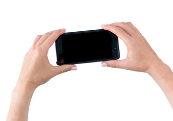 Smartphone in hands isolated on white background