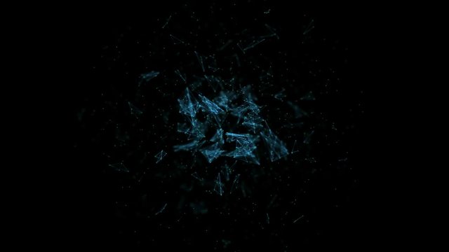 Abstract star like cluster of fragments electronic debris slowly turning background