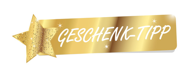 Golden Banner With Glittering Star And German Words Gift Idea - Isolated On White Background
