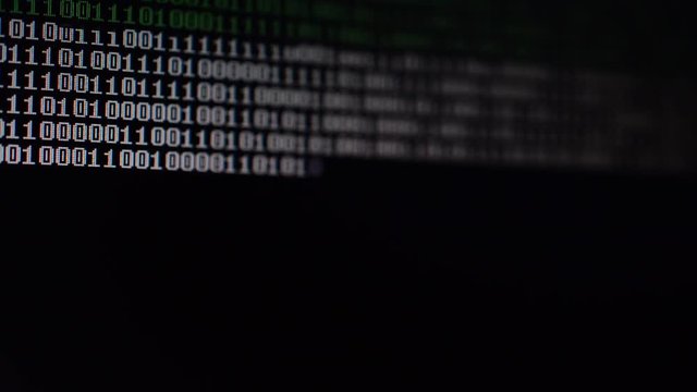Binary code on the monitor screen.