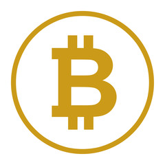 Bitcoin symbol sign for digital currency.  Cryptocurrency to use for buttons or websites.  Security concept.  Golden yellow orange bitcoin illustration.