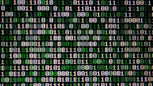 Binary code on the monitor screen.