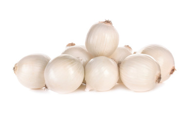 Ripe onions on white background