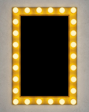 Retro make-up mirror on concrete wall. 3D rendering