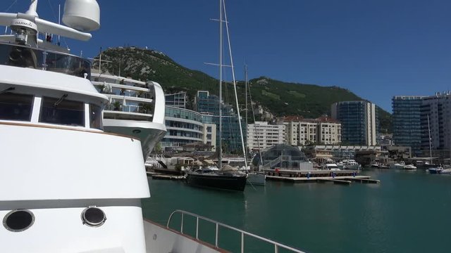 Panorama of harbor from a luxury yacht 