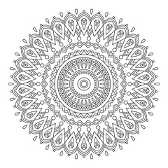 Complex Mandala for Coloring. Black Lines on White Background.