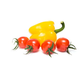 Red tomatoes and paprika pepper isolate on white background