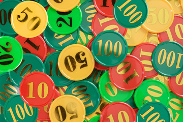 Casino chips / Heap of casino chips, abstract background.