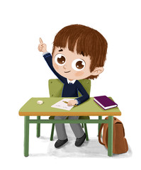 Ni&ntilde;o en el colegio sentado en su mesa