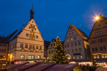 Fototapeta na wymiar Christmas market in Rothenburg ob der Tauber, Germany during blue hour