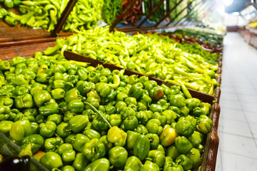 Shop bazaar fresh vegetables. Varieties of green pepper