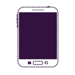 tablet tech device front view icon in purple dotted silhouette