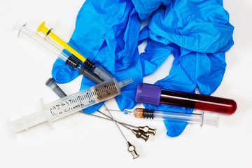 Test tube and syringes