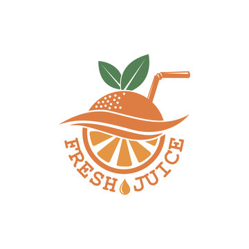 colorful orange fresh juice emblem