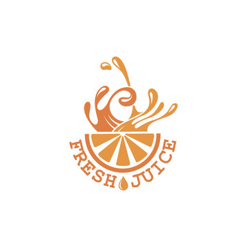 colorful orange fresh juice emblem