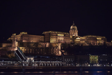 Fototapeta na wymiar Night view of the Buda Castle in Budapest, Hungary