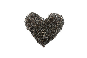 Coffee beans in a form of a heart isolated on white background