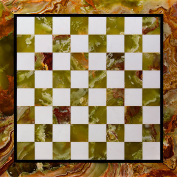 marble stone chess board - top view of an elegant and old chess table (empty)