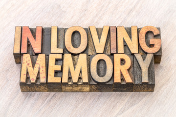 In loving memory word abstract in wood type