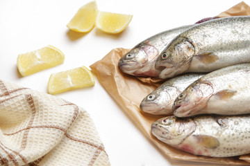 Trout fish on the brown paper