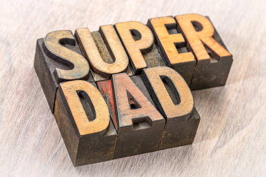 super dad word abstract in wood type