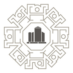 Aztec people design around a silhouetted condo home graphic