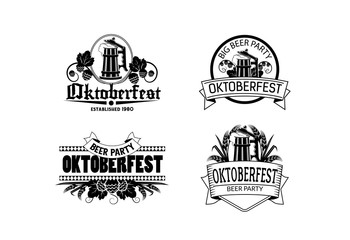 Vintage style logo collection for Oktoberfest. Vector illustration.