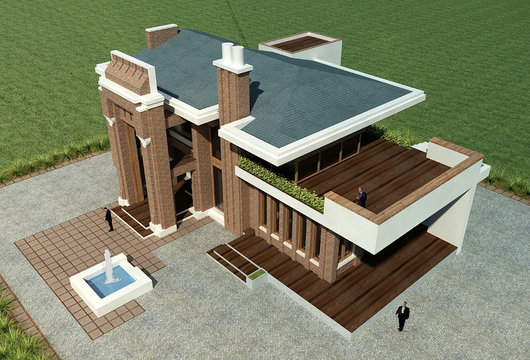 postmodern villa- 3d rendering and design- Brick House-top view