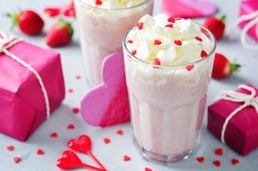 Valentines Strawberry banana milkshake with whipped cream