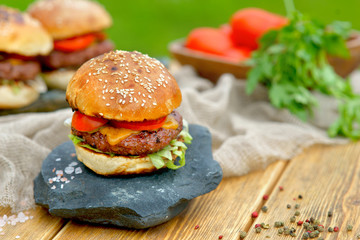 Burger grilled outdoors