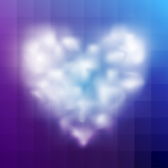 Heart Cloud on Violet and Blue Pixel Background