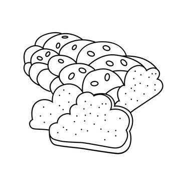 Vector illustration of traditional Czech Christmas cake - Vanocka, black and white, sweet bread with almonds