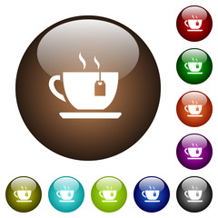 Cup of tea with teabag color glass buttons
