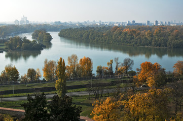 View from Belgrade Fortress at the Sava and Danube river in Belgrade Serbia