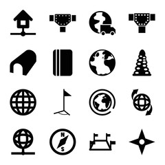 Map icons. set of 16 editable filled map icons