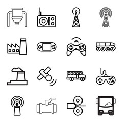 Station icons. set of 16 editable outline station icons