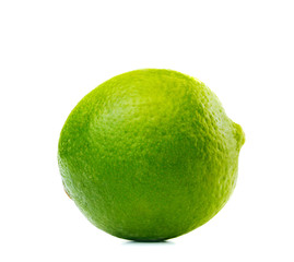 Fresh lime and leaf of with water drops.White background.