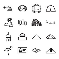 Tourism icons. set of 16 editable outline tourism icons