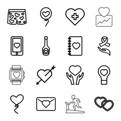 Heart icons. set of 16 editable outline heart icons