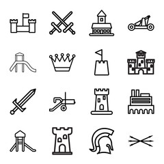 Medieval icons. set of 16 editable outline medieval icons
