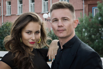 loving couple walking on city street