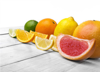 Citrus fruits lemon , grapefruit. lime and orange arranged in